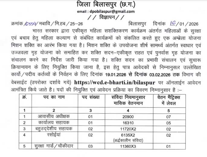 WCD Bilaspur Recruitment 2026