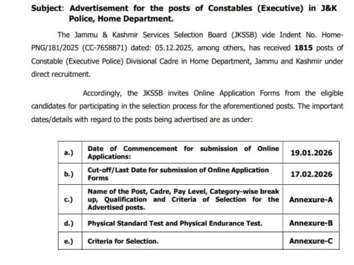 JK Police Recruitment 2026